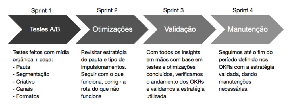 Conteúdo explicativo sobre os 4 sprints definidos na estratégia.