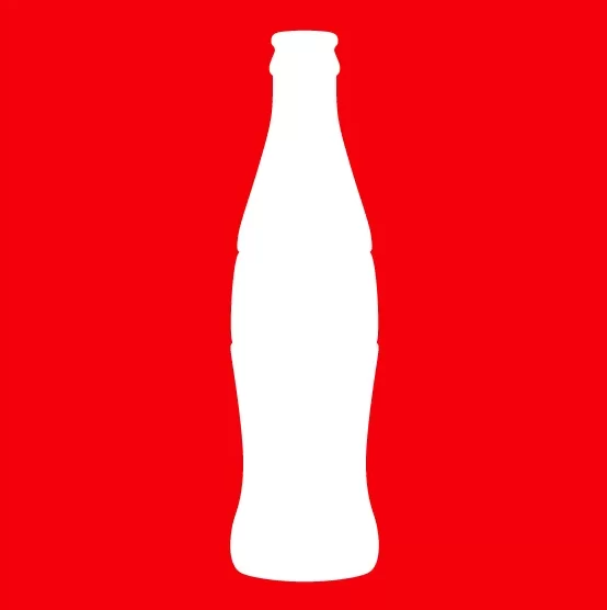 Silhueta garrafa de Coca Cola em um fundo vermelho.